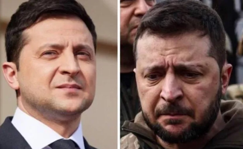 Две снимки на Владимир Зеленски с 41 дни разлика